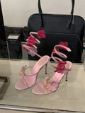 Breakj Snake-Shaped Winding Fine Heel Sandals Women 2025 Spring New Round Head Toe With Bow High