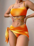 2025 Tie-Dye Bikini Women's Three-Piece Mesh Dress Split Bikini