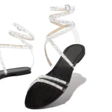 Breakj Summer New Round Head Solid Color Strap With Water Drill Large Size Strap Flash Women's Fashion Sandals