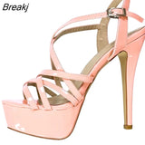 2023 NEW 14CM Open Toe Platform High Heels Snake Pattern Sandals Sexy Ankle Strap Gladiator Party Dress Women