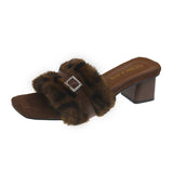 Breakj Low-Heeled Hairy Slippers In The Autumn And Winter Of 2025, French Style Toe Coarse And Slippers Wearing Women's
