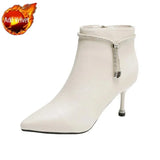 Elegant with Medium Heels Footwear Rhinestone Short Shoes for Woman White Women's Ankle Boots Pointed Toe Y2k Hot Pu