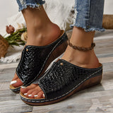 Breakj Large-Size Slippers Thick-Bottomed Fish Mouth Car Sewing Women's Slippers Crocodile PU Women's