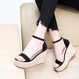 Summer New Wedge Heel Thick Platform Sandals Woven Hemp Rope Waterproof Platform 12 Cm Women's Shoes A Word Buckle High