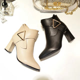 Breakj Women's Boots Korean Version Of Autumn And Winter New Pointed Short Barrel Metal Leather Buckle Decorative Side Zipper Coarse And Large Size Female Short