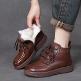 Breakj Cowfrepe Retro Wool Short Boots Women 2025 Winter New Round Head With Martin Boots Plus Cotton