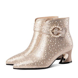 Breakj Short Boots Women 2025 Autumn And Winter New Temperament Of The Water Drill Rough And Women's Boots High-End Cheongsam Fashion
