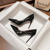 Breakj Black High-Heeled Women 2025 New Fine Heel In Fairy Net Red Leather Pointed Single Shoe