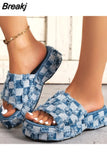 Women's Slippers New Thick Soled Denim Sandals Personality European and American Style Large Size 43 Designer