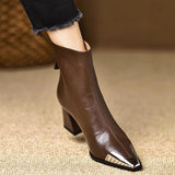 Breakj Wind Metal Tip-Tip Temperament Short Boots 2025 New Winter Zipper Fashion Coarse And Chivalier
