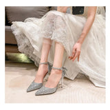 Breakj High-Heeled Women 2025 Summer New Beautiful Brighten Sharp Fairy Bows Heel Wedding