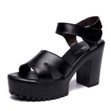 Breakj Leather High Heel Waterproof Sandals Women Fashion Crocodile Pattern Walking Shoes Summer Coarse Heel Magic Sticky H Women's