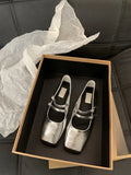 Breakj Flat Silver Mary Jane Single Shoes Women's Shoes 2025 New Summer Square Gentle Korean Version Of Small Leather