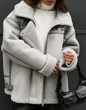 Casual Lapel Zipper Plush Coat Women's Loose Long Sleeved Solid Jacket With Pockets 2023 Autumn/Winter Warm Street