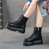 White Color Soft PU Leather Ankle Boots Women Platform Motorcycle Booties Female Autumn Winter Shoes Woman Goth Short