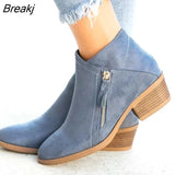 Women's Riding Short Boots Pu Leather Thick Heel Pointed Head 2023 New Autumn Platform Side Zipper Fashtion Women's Casual