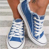 Canvas Shoes New Fashion Lace Up Denim Fabric Ladies Casual Shoes Larged-Size 35-43 Running Female Spring Trendy