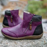 Breakj New Short Boots Autumn/Winter Fashion Retro Leather Splicing Comfortable Flat-Bottomed Side Zipper Martin