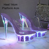 Women Catwalk Sexy Super High Heels Luminous Stiletto Platform Sandals Transparent Model Crystal Wedding Shoes
