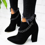 Boots Pointed High Heels Shoes Solid Color Leather Ankle Boots Female Boots Fashion Thick Heel Back Zipper Women