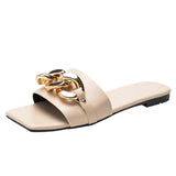 Women Slippers Fashion Chain Decoratie Vierkante Open Toe Teen Platte Outdoor Personality Street Punk Woman