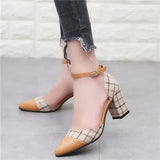 Classic Shoes Women Pumps Thick Heels Shoes Ankle Strap Lattice Women's Stiletto Buckle Shoes
