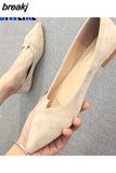 Women Flats Flock Leather Pointed Toe Solid Color Apricot Plus Small Size 31 32 33 34 Big Size 42 43 44 45 Lady Flat Heel