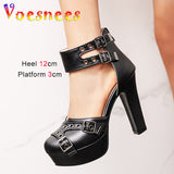 Sized Side Empty High Heels Fashion With Belt Buckle Rome Sandals Waterproof Platform Round Toe Four Season Women's