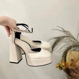 Breakj Jane Coarse Heels Women 2025 New Fairy Wind Waterproof Table French One-Word Buckle Single