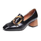 Casual Shoes Black Metal Buckle Woman Pump Slip-on Party Wedding Office Ladies Casual Shoes chaussures femme