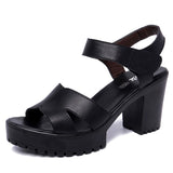 Breakj Leather High Heel Waterproof Sandals Women Fashion Crocodile Pattern Walking Shoes Summer Coarse Heel Magic Sticky H Women's