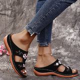 Breakj Summer New Women's Shoes Hollow Flowers Embroidered Sandals Slope And Large Size Women's