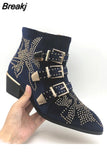 Women's Ankle Boots Rivet Flower Susanna Studded Cowboy Boots High Quality Genuine Leather Luxury Shoes Ladies Botines