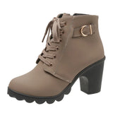 Black Chunky Heeled Women's Ankle Boots 2023 Autumn Metal Decor High Heels Shoes Woman Lace Up Platform Booties Big