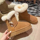 Thickened Velvet Women's Snow Boots Round Toe Mid-heeled Ankle Boots Solid Color Casual and Comfortable Women's