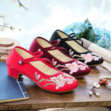 Breakj Heel Shoes, Thick Heel Women's Shoes, Embroidered Cloth Shoes Retro Dance Shoes Middle Heel Shoes, Spring And Summer