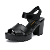 High-Heeled Sandals Women's Muffin Thick-Soled Waterproof Platform Size Velcro Leather Fish Mouth