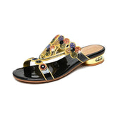 For Women Wearing High-Heeled Slippers In The Summer Of 2024, The New Medium-Heeled Sandals, Crystal Thick Heels, Diamond Sandals And