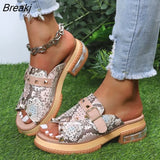 Sandals Women Shoes Snake Print Classic Casual Vacation Daily Open Toe Rivets Monk Buckle Comfortable Sandals Plus size