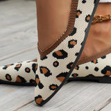 Elegant Knitted Ballet Flats Woman Point Toe Mesh Moccasins Ladies Big Size Leopard Loafers Soft Driving