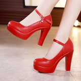 Round Head Red High Heel Professional Work Shoes Thick Heel Waterproof Table Single Shoes Model Cheongsam Catwalk