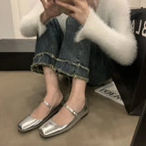 Mary Jane Shoes Women Spring 2024 New Flat Square Head Shallow A Word With Temperament Single Shoes