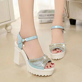 Breakj 2023 Rhinestone Fish Mouth Shoes Platform Platform Korean Version Waterproof Platform High Heel A Word With Thick Heel Sandals Women's