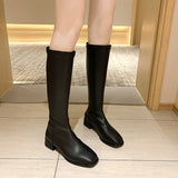 Autumn / Winter New 43 Size Leather Long Boots Rear Zipper Plus Size High Boots Thick Heel Low Heel Knight Boots