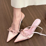 Breakj Pointed Bow Sandals Women Summer Word Fine Heels High