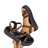 Breakj Sandals Women's 2025 Summer New High-End Thick-Soled Women's Shoes Leopard Cross-Slip Roman