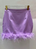 Casual Patchwork Feathers Skirt For Women High Waist A Line Mini Skirts Female Fashion Summer Clothing Style