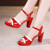 Lacquered Leather Fashionable Sandals Women's 2023 Summer New Thick-Soled Waterproof Table Color Fish Mouth High-Heeled Sandals