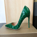 Green Crocodile Effect Women Pointy Toe High Heels 8cm 10cm 12cm Customize Ladies Sexy Stiletto Pumps Club Party