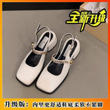 Breakj Sense Of Color Square Mary Treasure Shoes Coarse Heel Head Sandals Retro Commuter Buckle Back Empty Women Singles